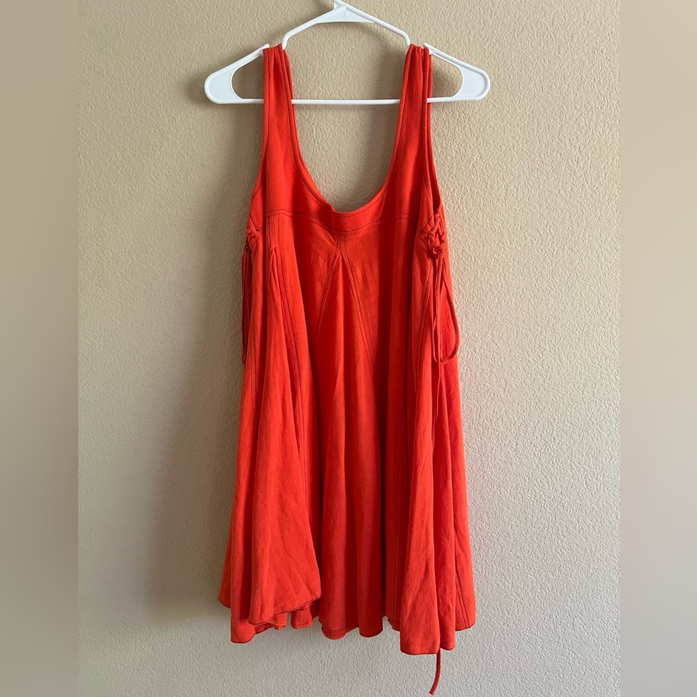 NWT Topshop Topstitch Linen Orange Mini Dress, 6 - Picture 4 of 7